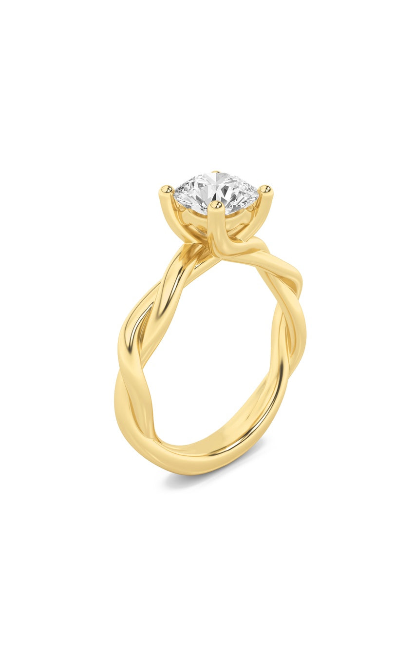 3Cttw Round Shaped Lab Grown Diamond (F/VS) Twisted Shank Solitaire Engagement Ring in 14K Gold