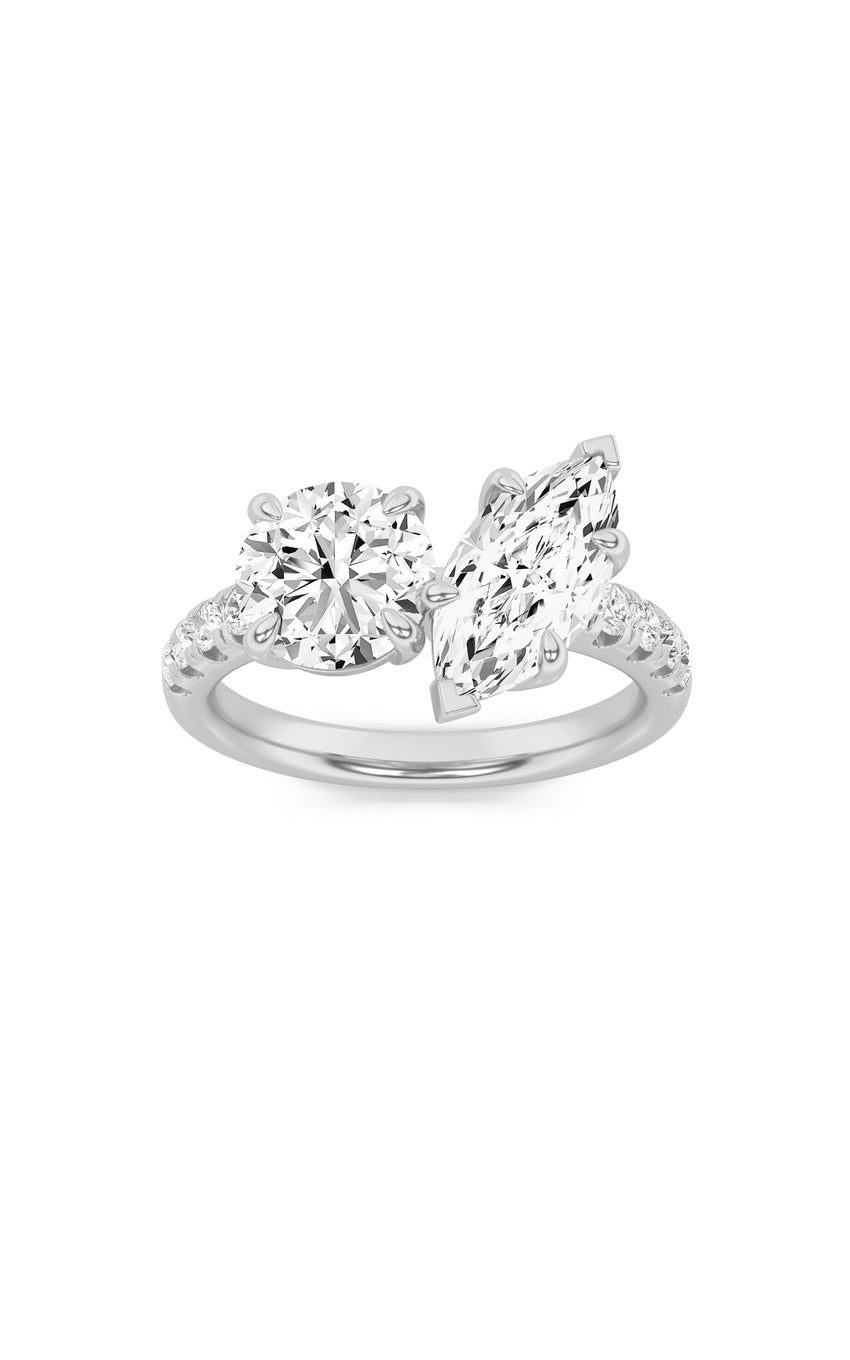 3Cttw Round Shaped Lab Grown Diamond (F/VS) Toi et Moi Engagement Ring in 14K Gold