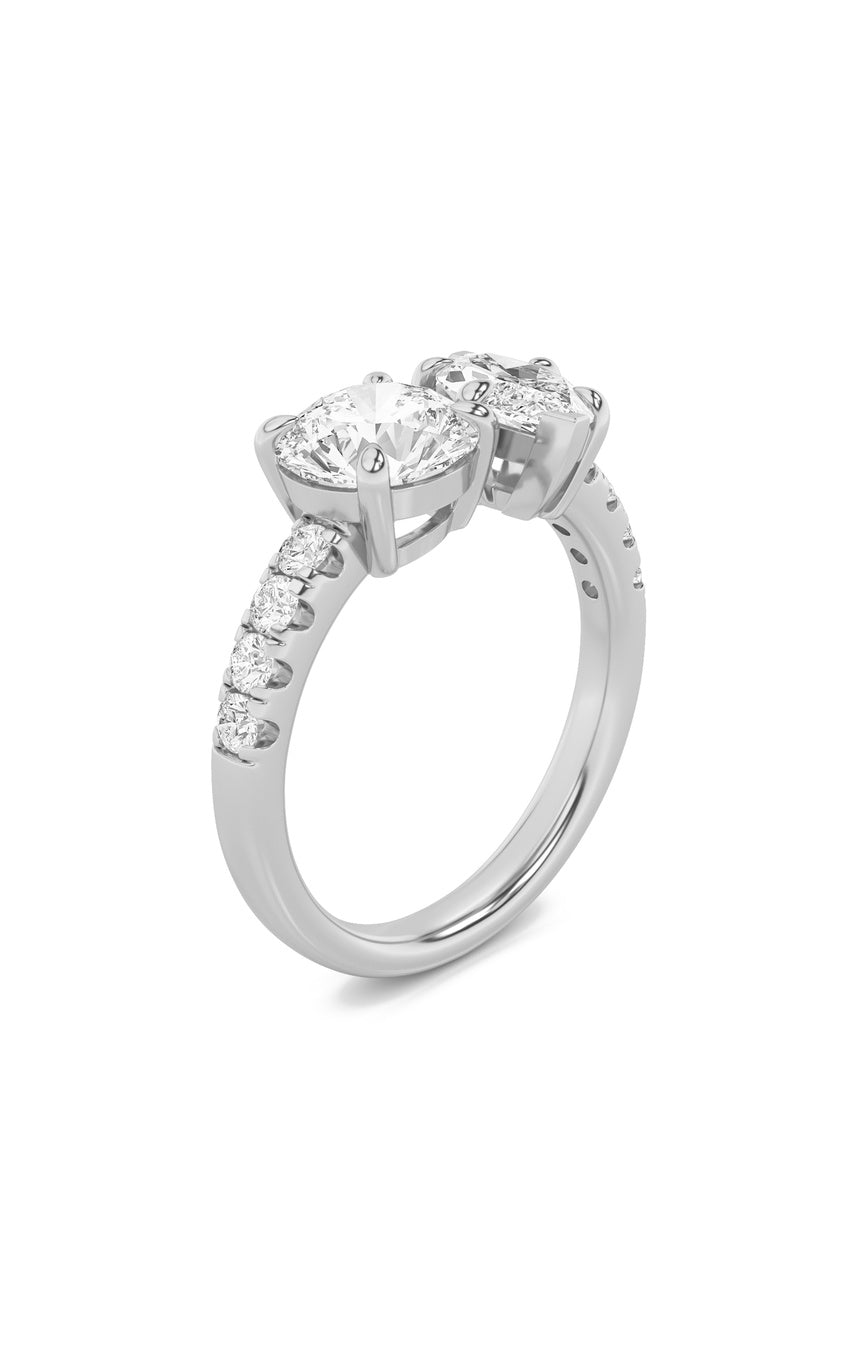 3Cttw Round Shaped Lab Grown Diamond (F/VS) Toi et Moi Engagement Ring in 14K Gold