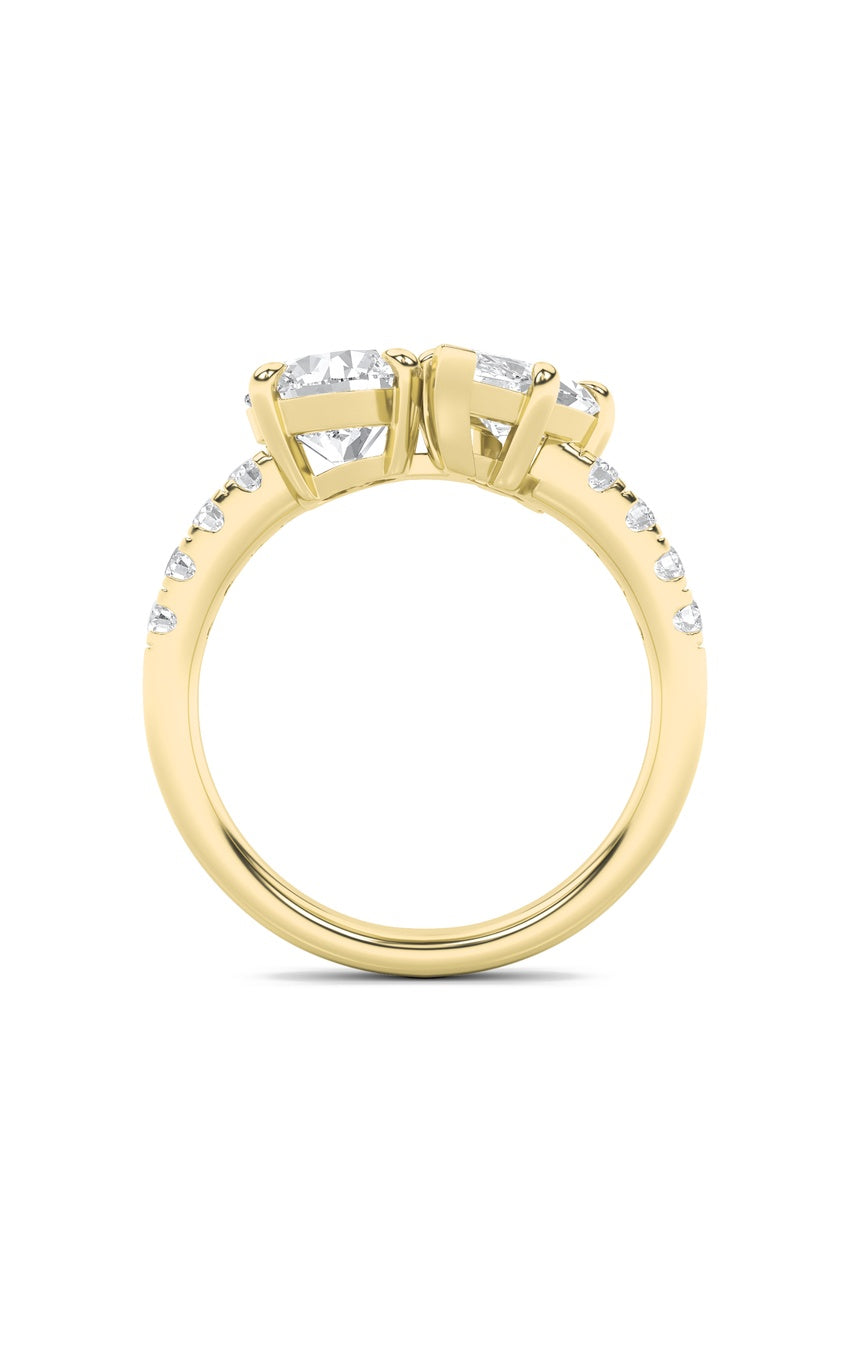 3Cttw Round Shaped Lab Grown Diamond (F/VS) Toi et Moi Engagement Ring in 14K Gold
