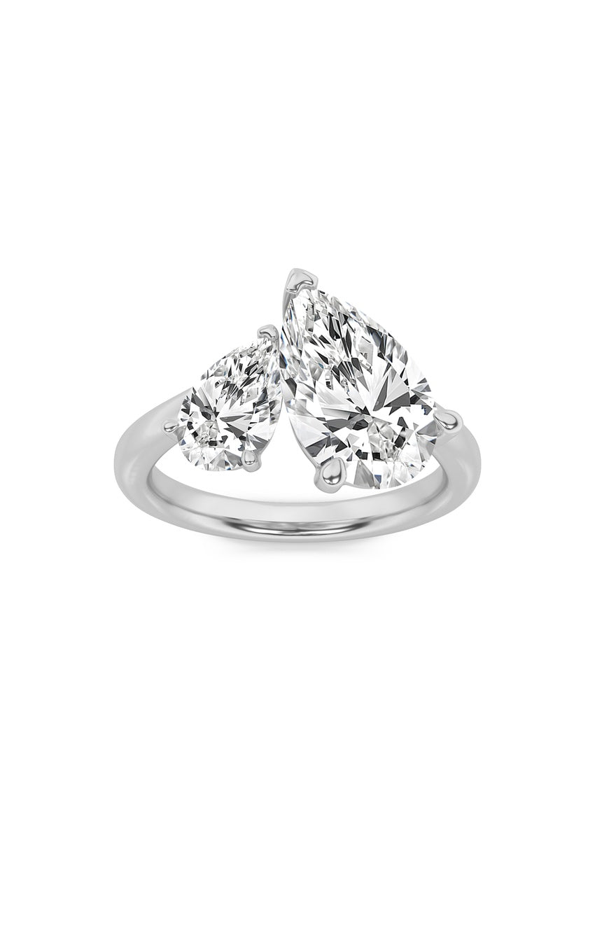3Cttw Pear Shaped Lab Grown Diamond (F/VS) Toi et Moi Engagement Ring in 14K Gold