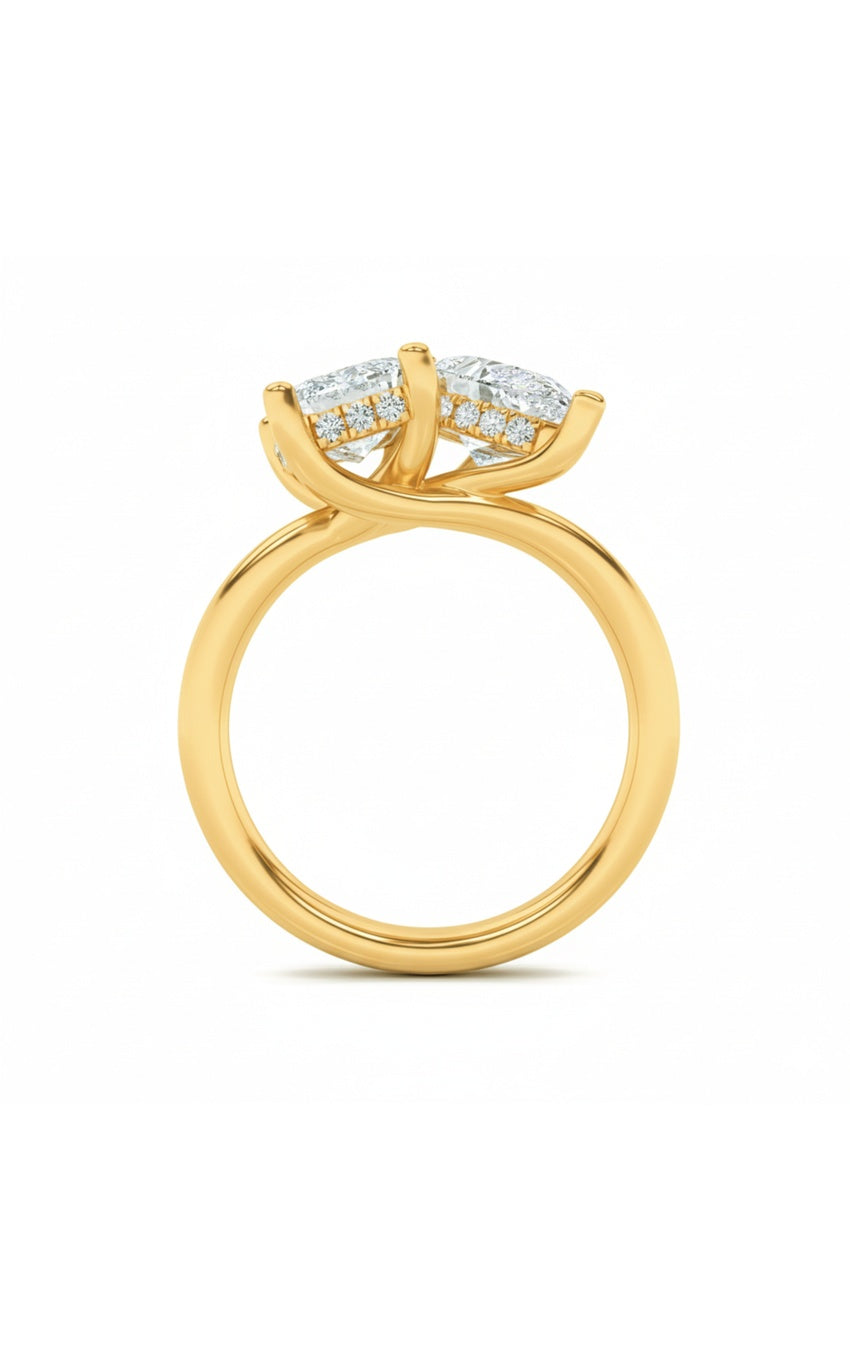 3Cttw Emerald Shaped Lab Grown Diamond (F/VS) Toi et Moi Engagement Ring in 14K Gold