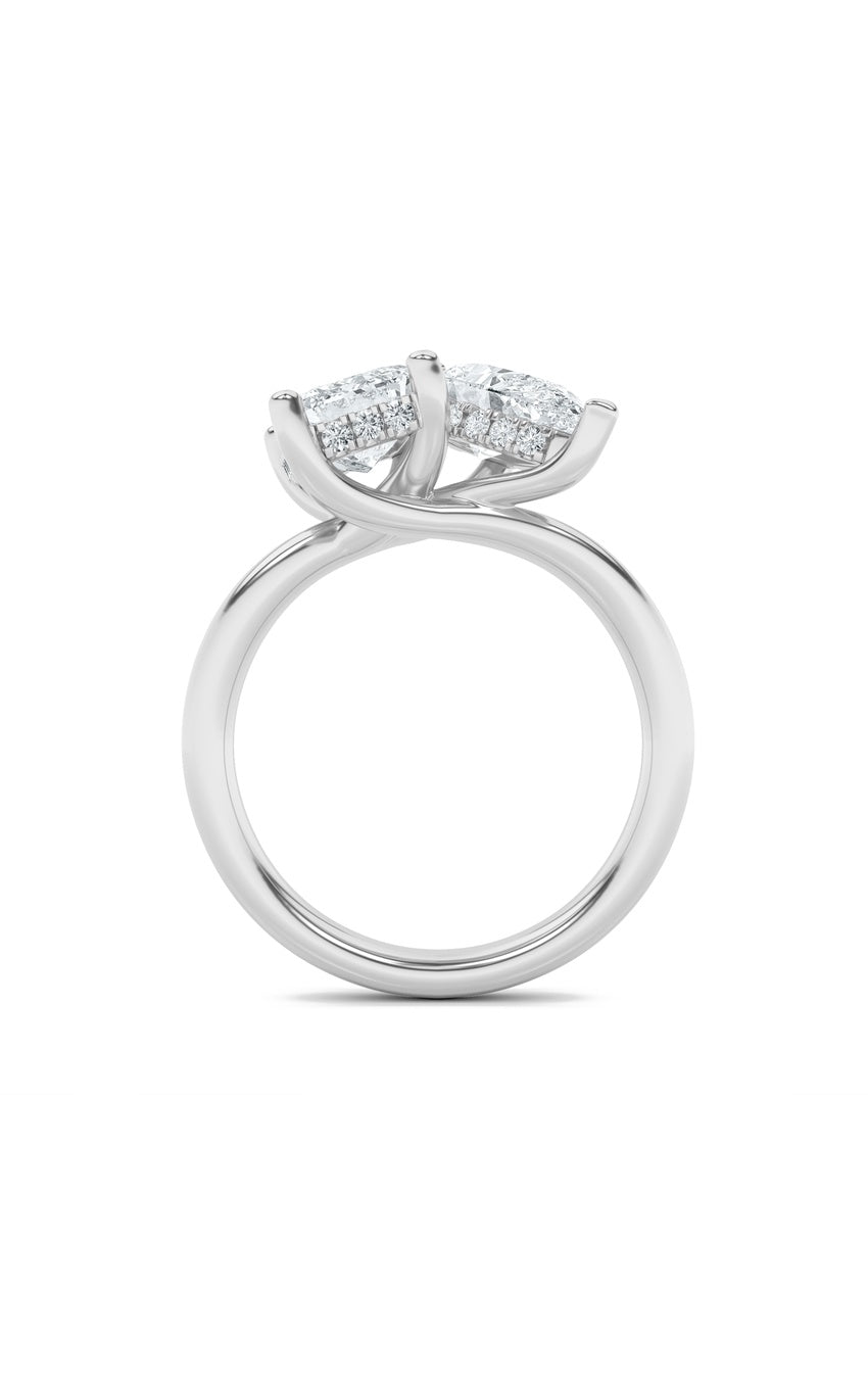 3Cttw Emerald Shaped Lab Grown Diamond (F/VS) Toi et Moi Engagement Ring in 14K Gold