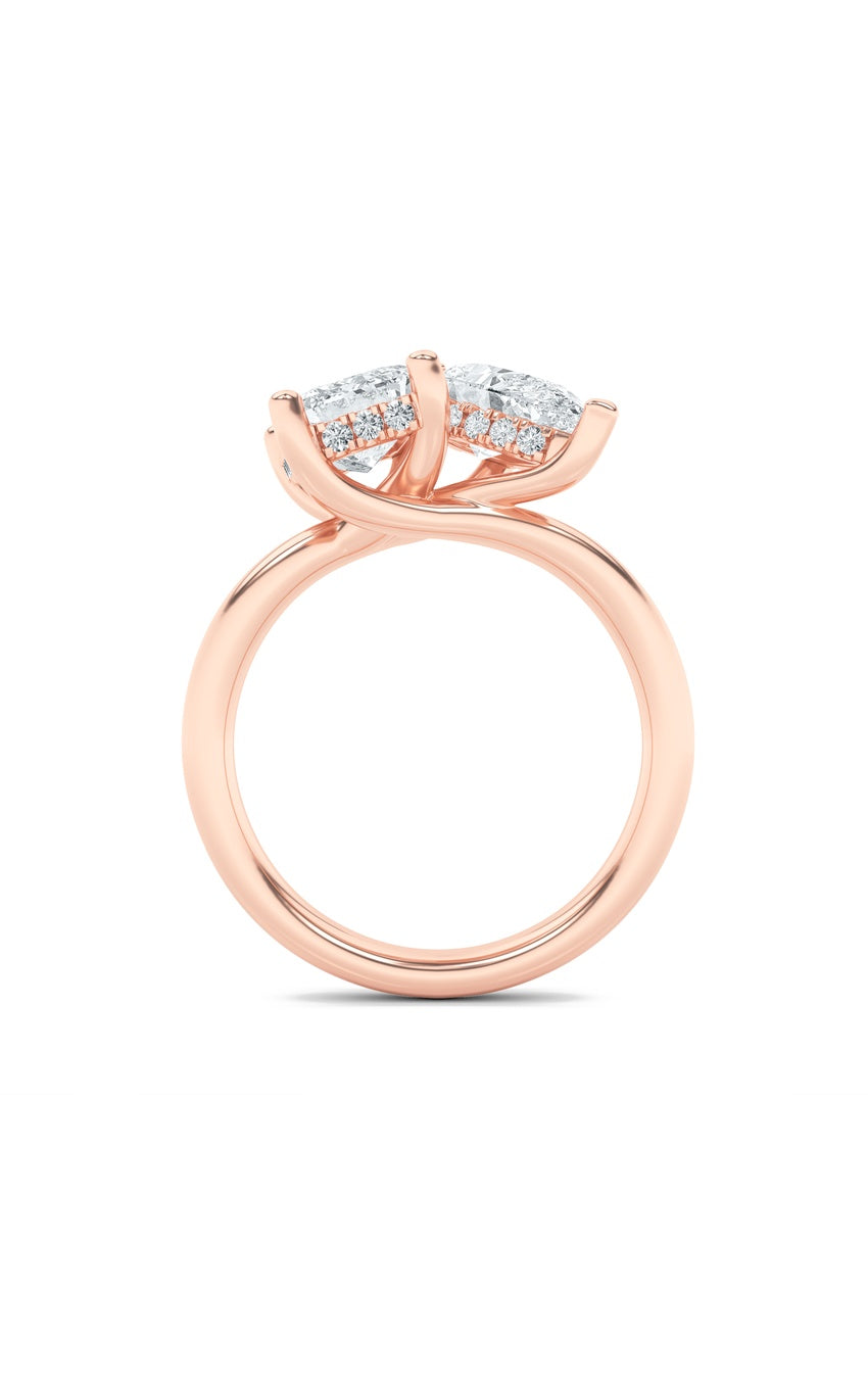 3Cttw Emerald Shaped Lab Grown Diamond (F/VS) Toi et Moi Engagement Ring in 14K Gold