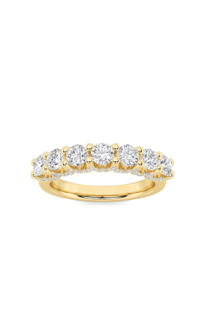 1Cttw Round Shaped Lab Grown Diamond (F/VS) Accented Double Halo Set of Band and  Ring in 14K Gold