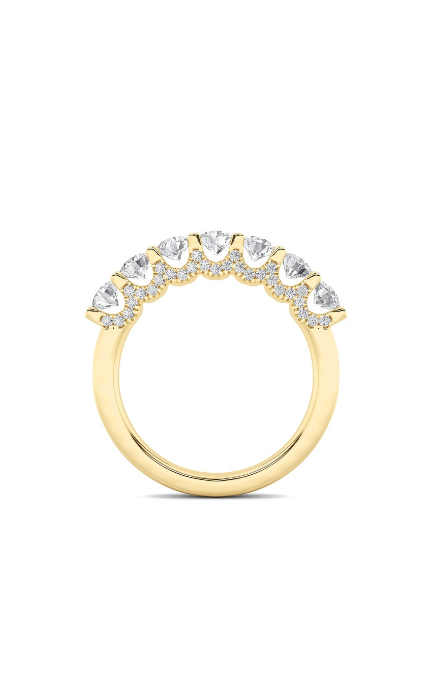 1Cttw Round Shaped Lab Grown Diamond (F/VS) Accented Double Halo Set of Band and  Ring in 14K Gold