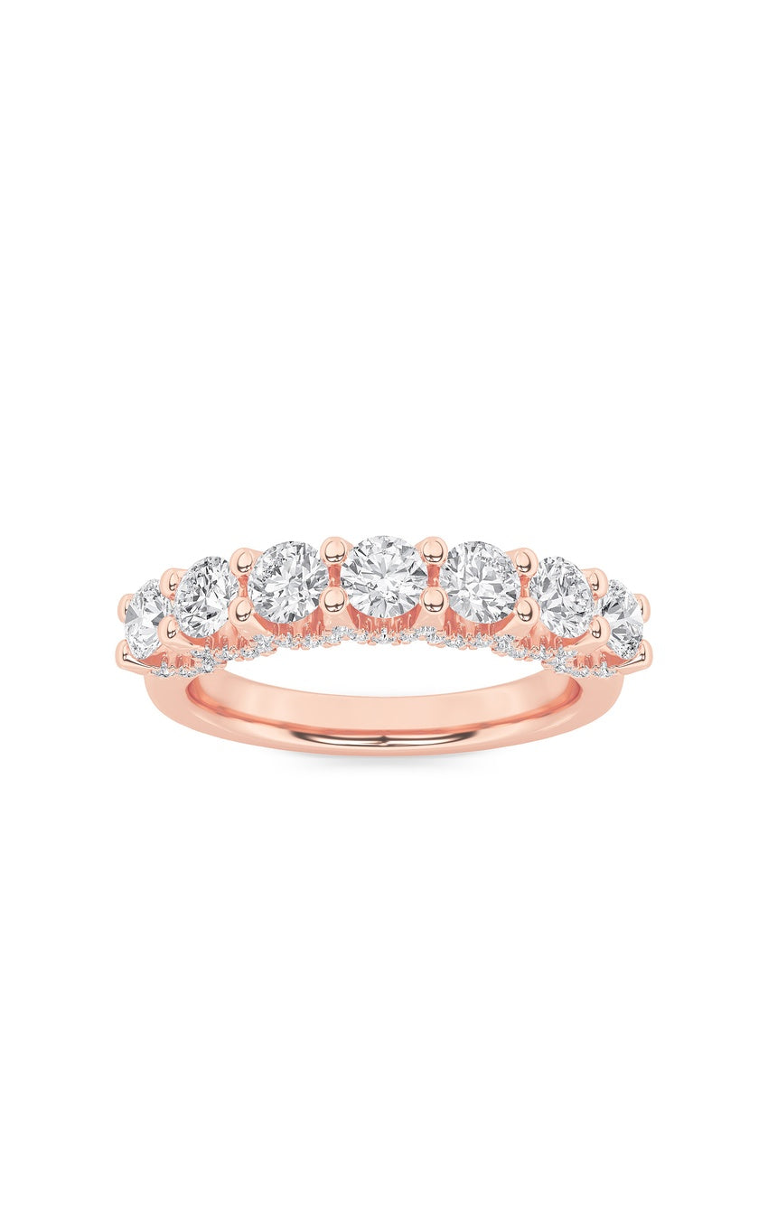 1Cttw Round Shaped Lab Grown Diamond (F/VS) Accented Double Halo Set of Band and  Ring in 14K Gold