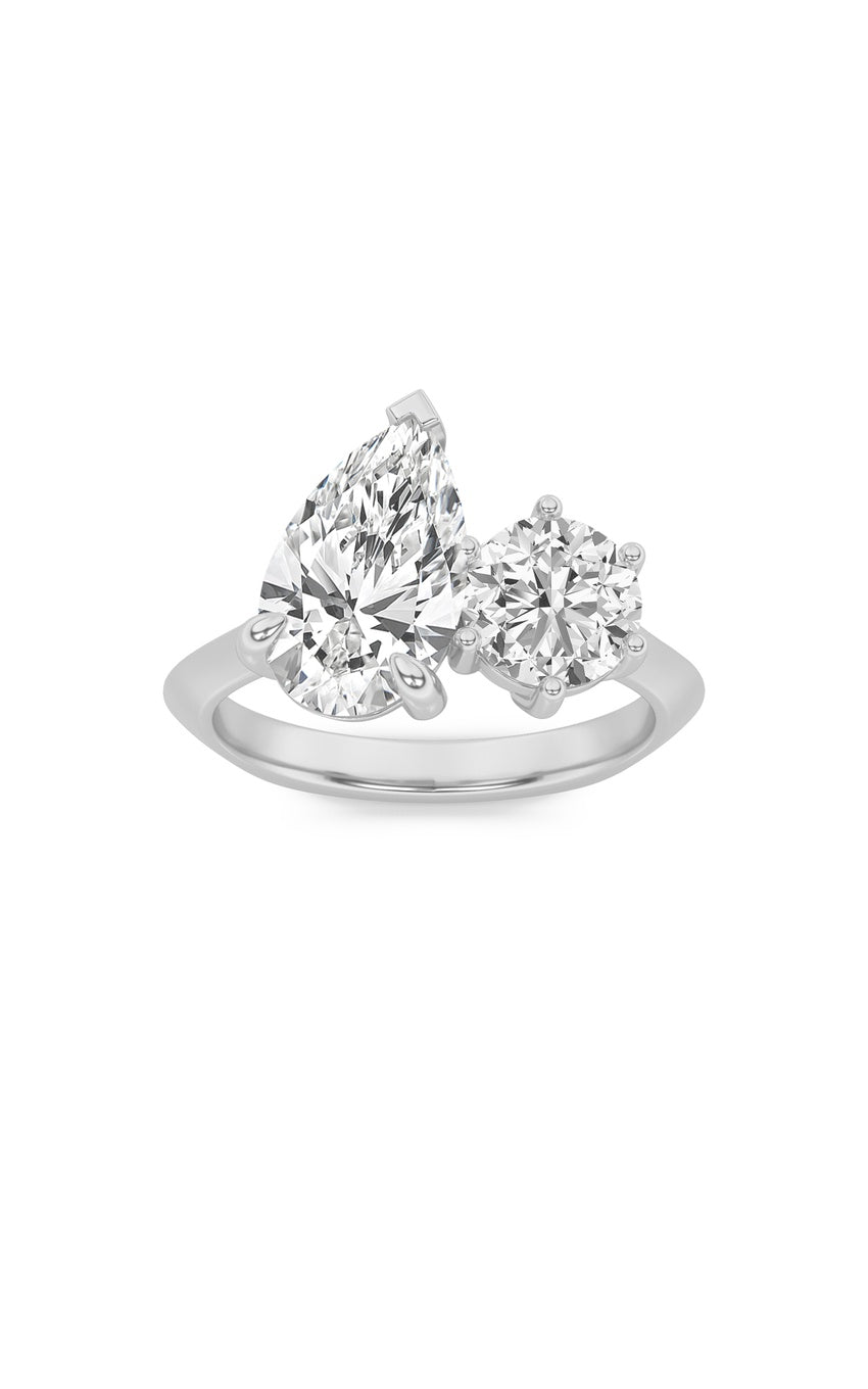 3Cttw Pear Shaped Lab Grown Diamond (F/VS) Toi et Moi Engagement Ring in 14K Gold