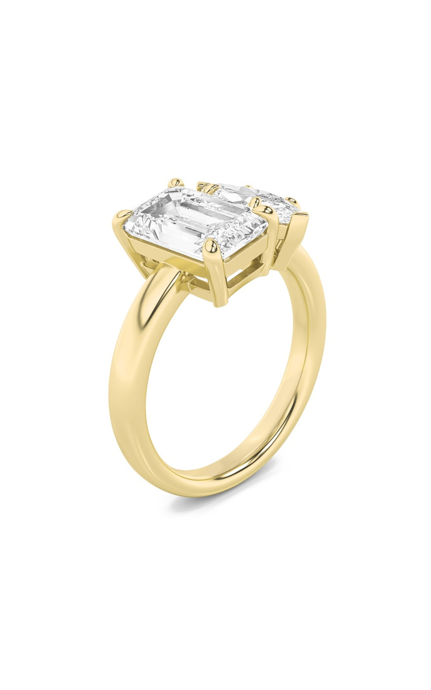3Cttw Emerald Shaped Lab Grown Diamond (F/VS) Toi et Moi Engagement Ring in 14K Gold