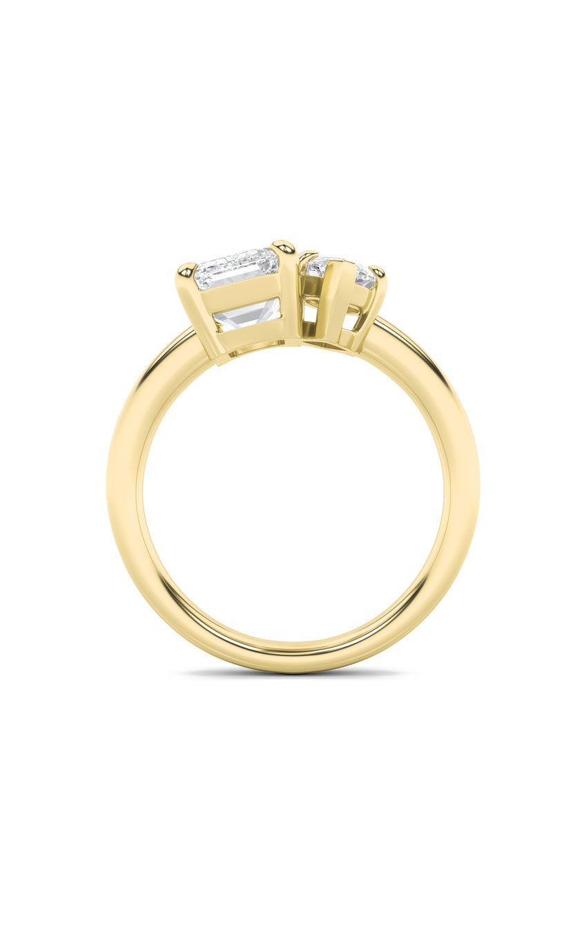 3Cttw Emerald Shaped Lab Grown Diamond (F/VS) Toi et Moi Engagement Ring in 14K Gold
