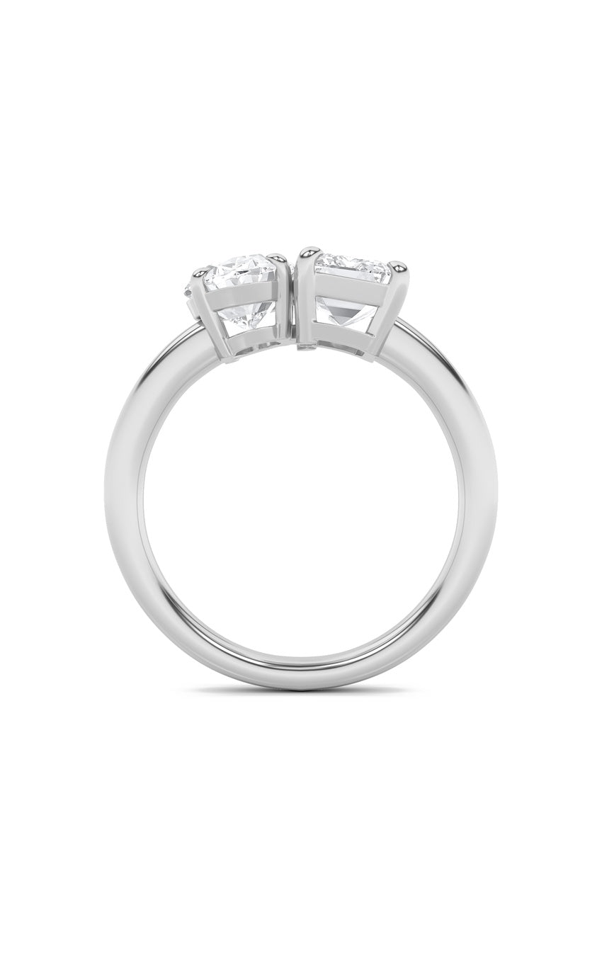 3Cttw Emerald Shaped Lab Grown Diamond (F/VS) Toi et Moi Engagement Ring in 14K Gold