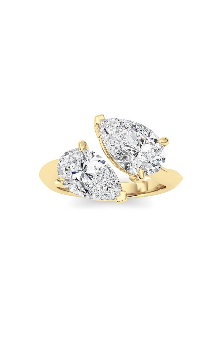 3Cttw Pear Shaped Lab Grown Diamond (G/VS) Toi et Moi Engagement Ring in 14K Gold