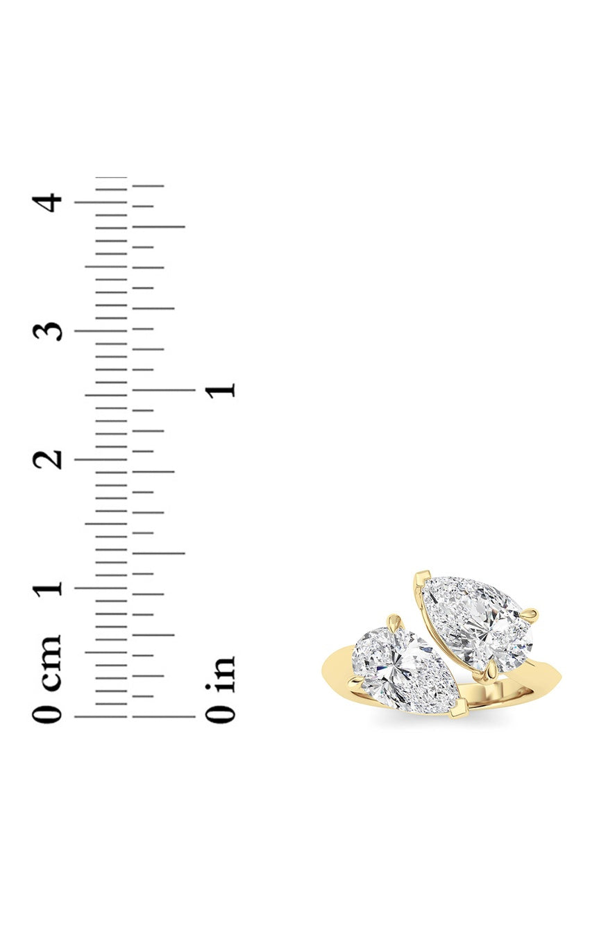 3Cttw Pear Shaped Lab Grown Diamond (G/VS) Toi et Moi Engagement Ring in 14K Gold