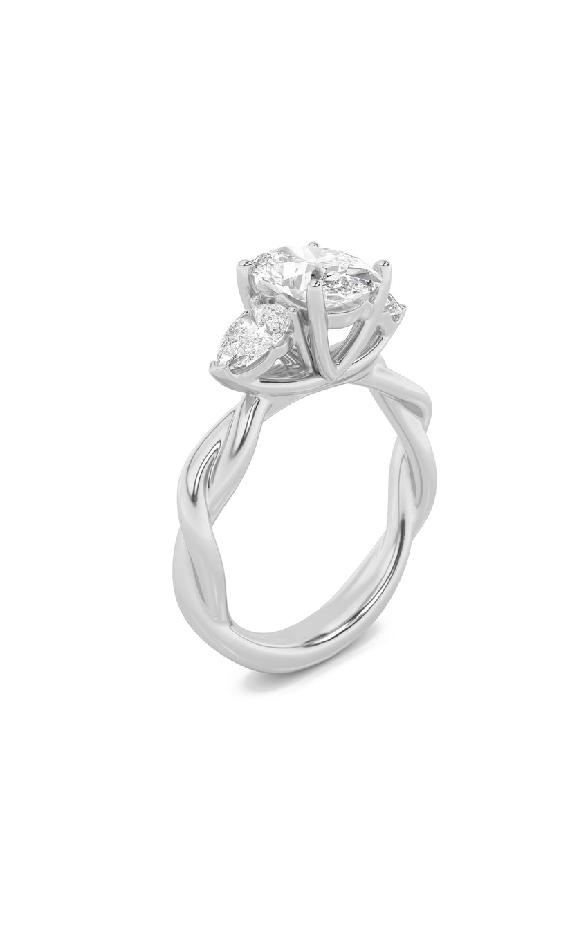 2Cttw Oval Shaped Lab Grown Diamond (F/VS) Three Stone Twisted Band Engagement Ring in 14K Gold