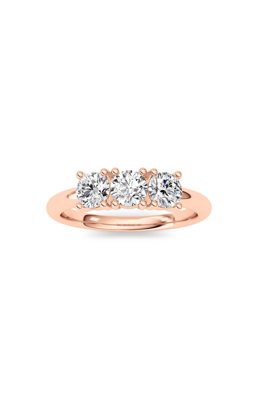 0.75Cttw Round Shaped Lab Grown Diamond (F/VS) Three Stone Band Ring in 14K Gold