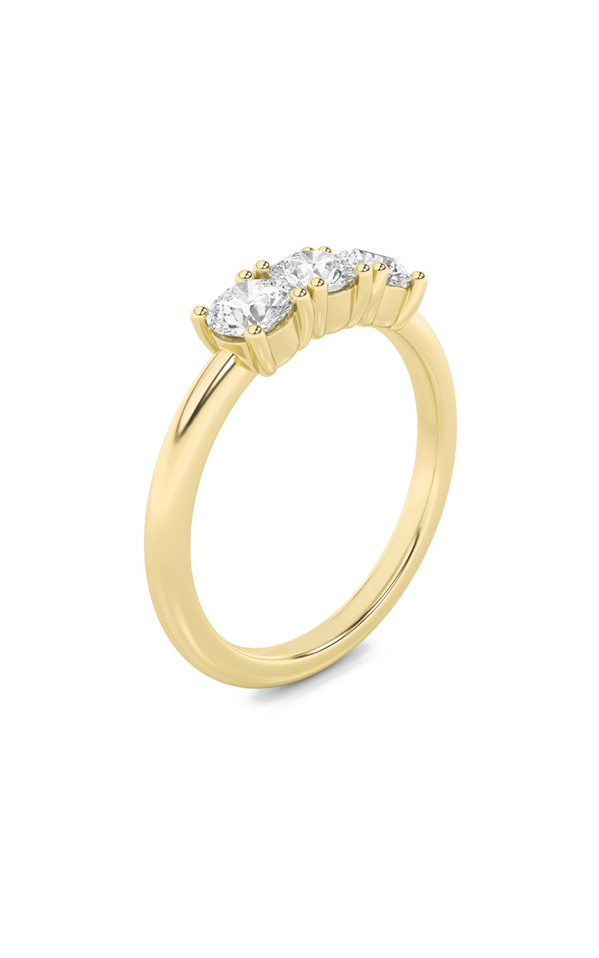 1Cttw Round Shaped Lab Grown Diamond (F/VS) Three Stone Band Ring in 14K Gold