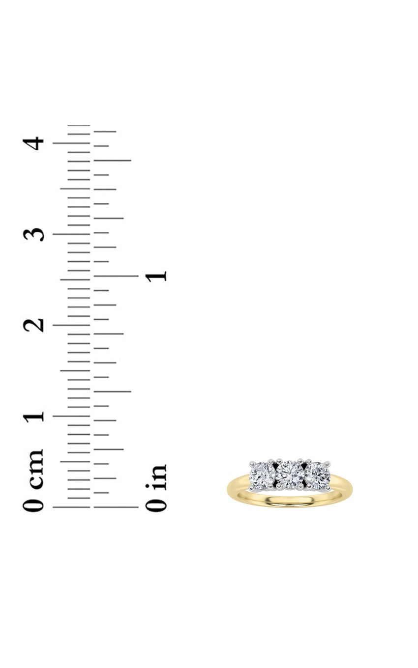2Cttw Round Shaped Lab Grown Diamond (F/VS) Three Stone Band Ring in 14K Gold