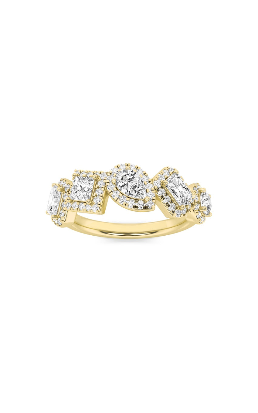 1.5Cttw Mix Shaped Lab Grown Diamond (F/VS) Five Stone Ring in 14K Gold