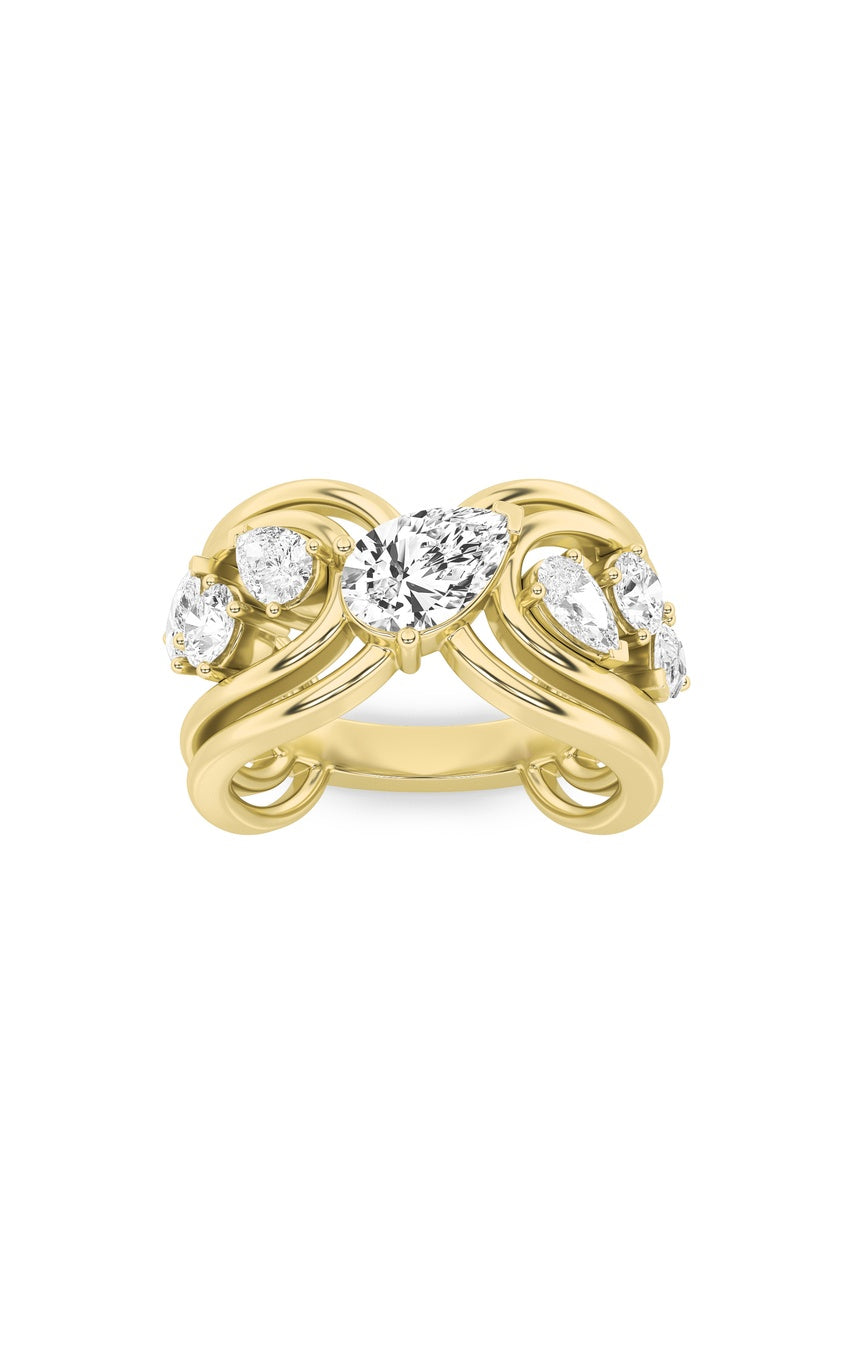 2Cttw Pear Shaped Lab Grown Diamond (F/VS) Seven Stone Fashion Ring in 14K Gold