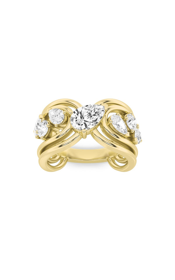 2Cttw Pear Shaped Lab Grown Diamond (F/VS) Seven Stone Fashion Ring in 14K Gold