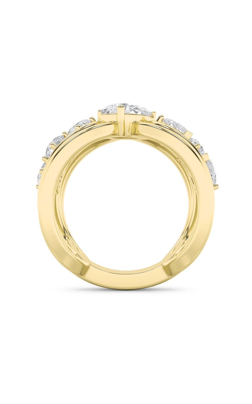 2Cttw Pear Shaped Lab Grown Diamond (F/VS) Seven Stone Fashion Ring in 14K Gold
