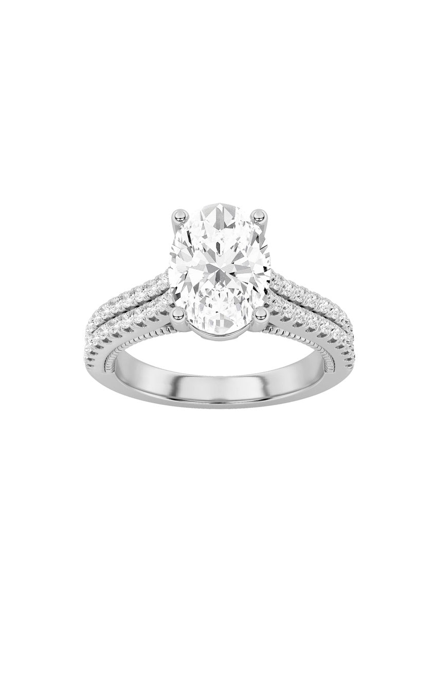2Cttw Oval Shaped Lab Grown Diamond (F/VS) Two Row Fancy Accented Engagement Ring in 14K Gold