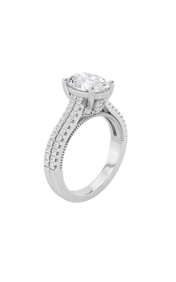 2Cttw Oval Shaped Lab Grown Diamond (F/VS) Two Row Fancy Accented Engagement Ring in 14K Gold