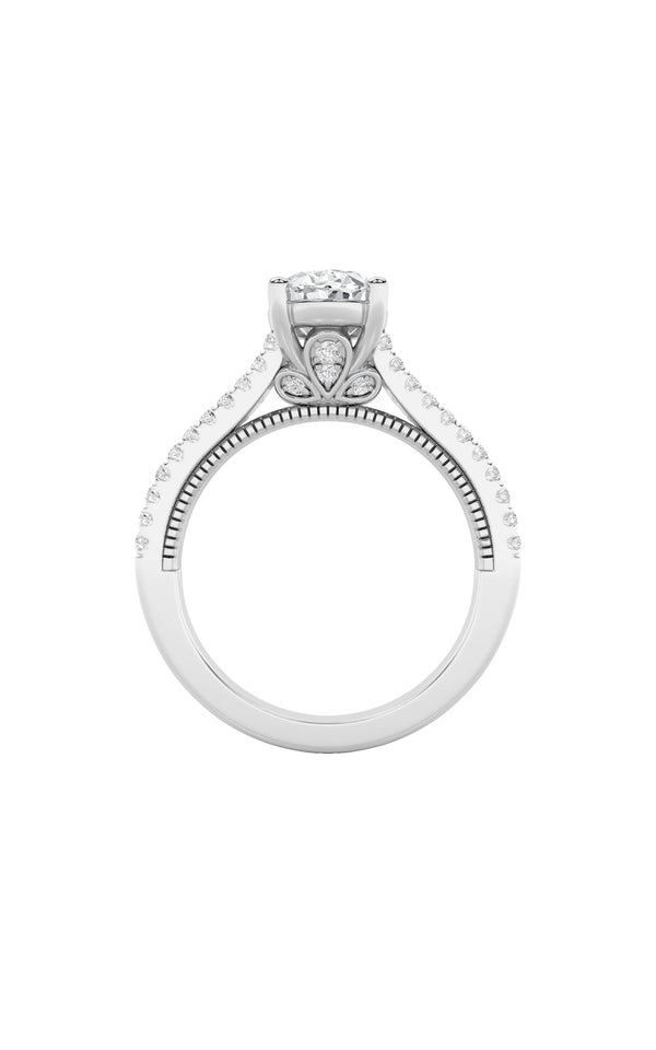 2Cttw Oval Shaped Lab Grown Diamond (F/VS) Two Row Fancy Accented Engagement Ring in 14K Gold