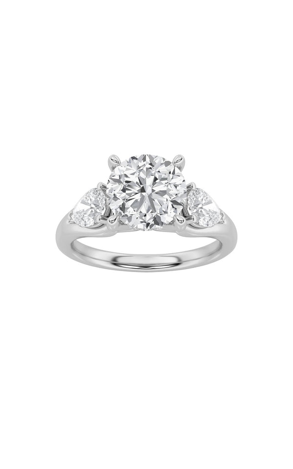 2Cttw Round Shaped Lab Grown Diamond (F/VS) Accented Three Stone Ring in 14K Gold