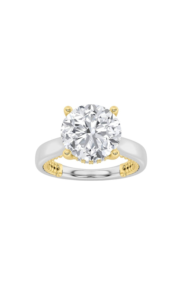 3.5Cttw Round Shaped Lab Grown Diamond (F/VS) Hidden Halo Two Tone Engagement Ring in 14K Gold