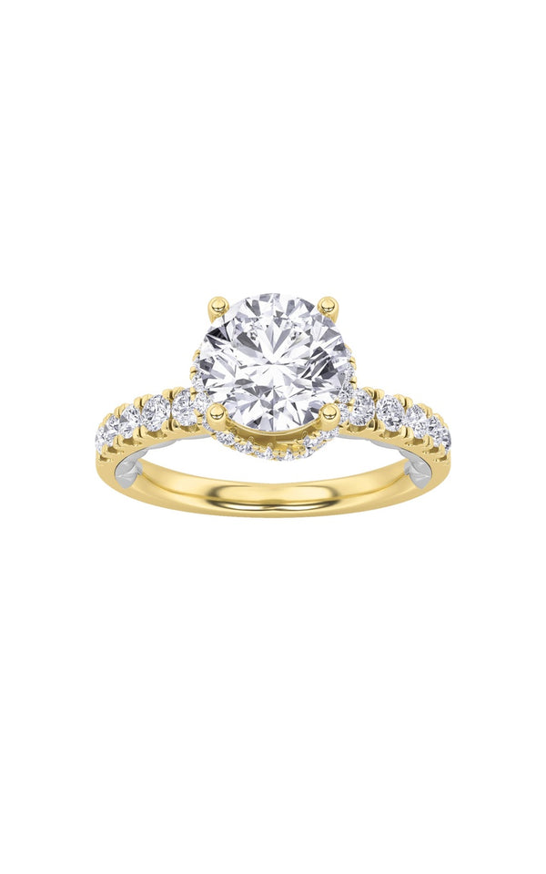 2Cttw Round Shaped Lab Grown Diamond (F/VS) Two Tone Accented Fancy Engagement Ring in 14K Gold