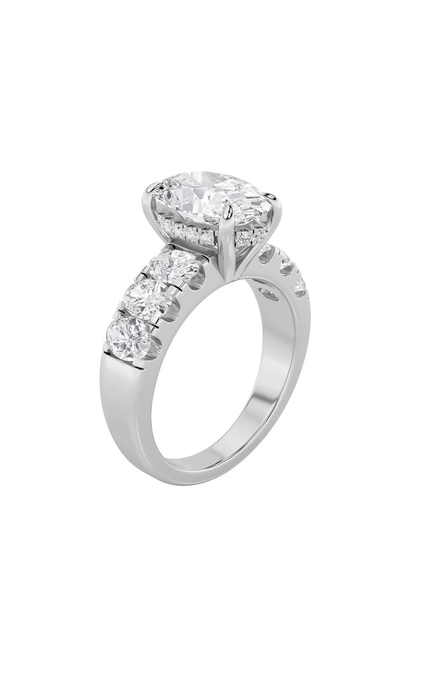 4Cttw Oval Shaped Lab Grown Diamond (F/VS) Bold Accented Engagement  Ring in 14K Gold