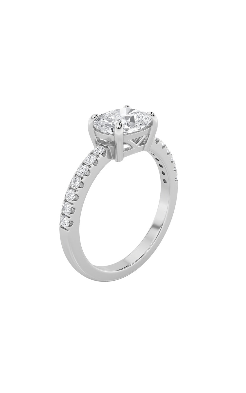 1.5Cttw Elongated Cushion Shaped Lab Grown Diamond (F/VS) East West Accented Ring in 14K Gold