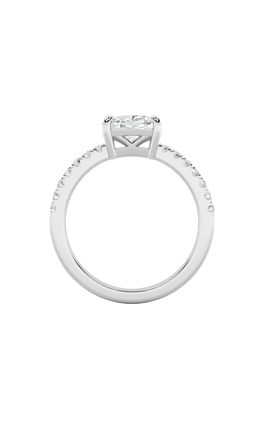 1.5Cttw Elongated Cushion Shaped Lab Grown Diamond (F/VS) East West Accented Ring in 14K Gold