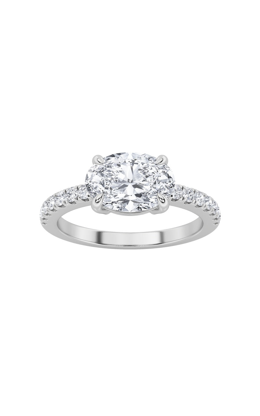 1.5Cttw Oval Shaped Lab Grown Diamond (F/VS) East West Accented Ring in 14K Gold