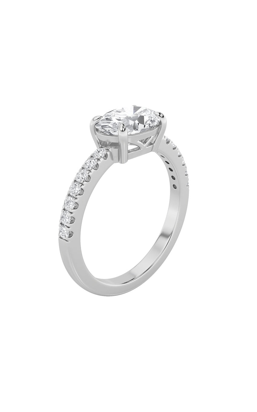 1.5Cttw Oval Shaped Lab Grown Diamond (F/VS) East West Accented Ring in 14K Gold