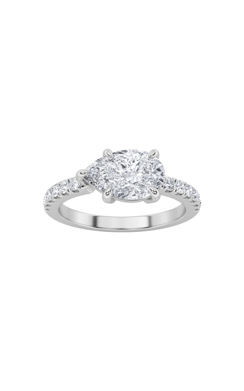1.5Cttw Pear Shaped Lab Grown Diamond (F/VS) East West Accented Ring in 14K Gold