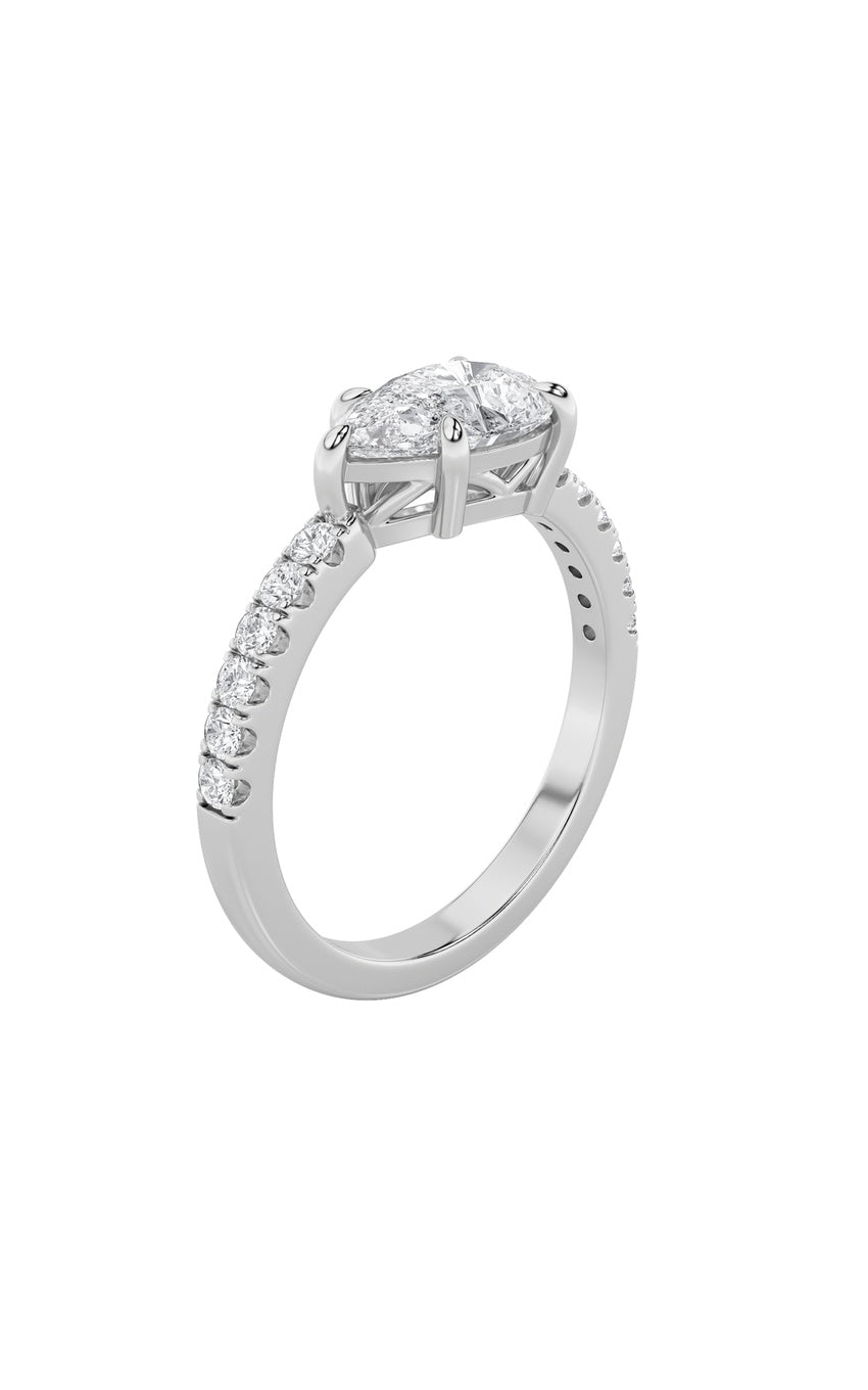 1.5Cttw Pear Shaped Lab Grown Diamond (F/VS) East West Accented Ring in 14K Gold