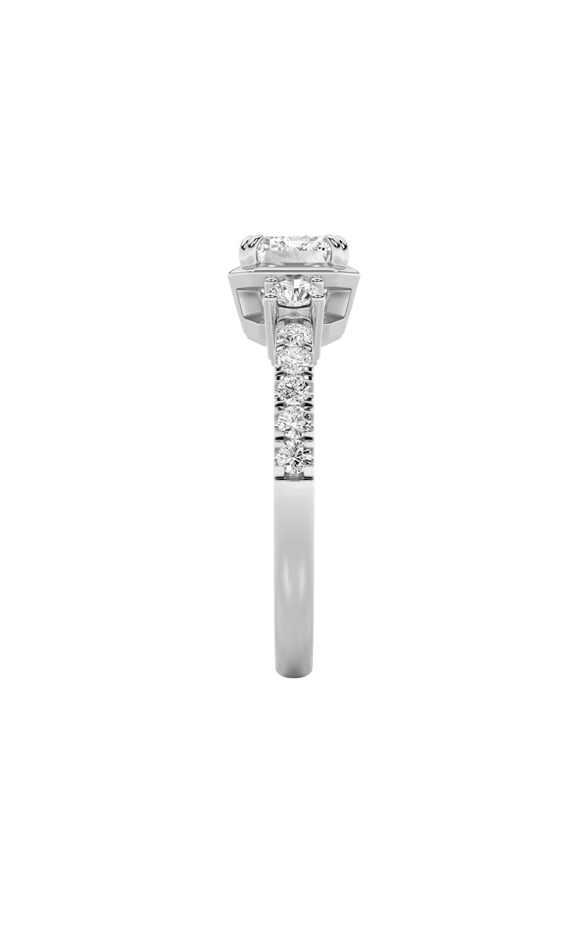 2Cttw Emerald Shaped Lab Grown Diamond (F/VS) East West Accented Three Stone Ring in 14K Gold