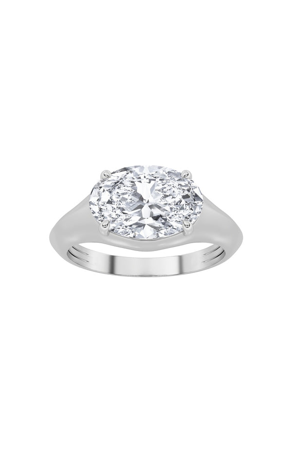 2Cttw Oval Shaped Lab Grown Diamond (F/VS) East West Solitaire Ring in 14K Gold