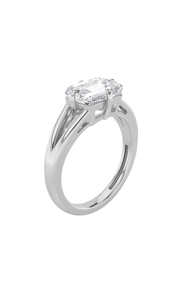 2.5Cttw Emerald Shaped Lab Grown Diamond (F/VS) East West Solitaire Ring in 14K Gold