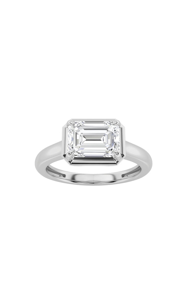 1.5Cttw Emerald Shaped Lab Grown Diamond (F/VS) East West Solitaire Ring in 14K Gold