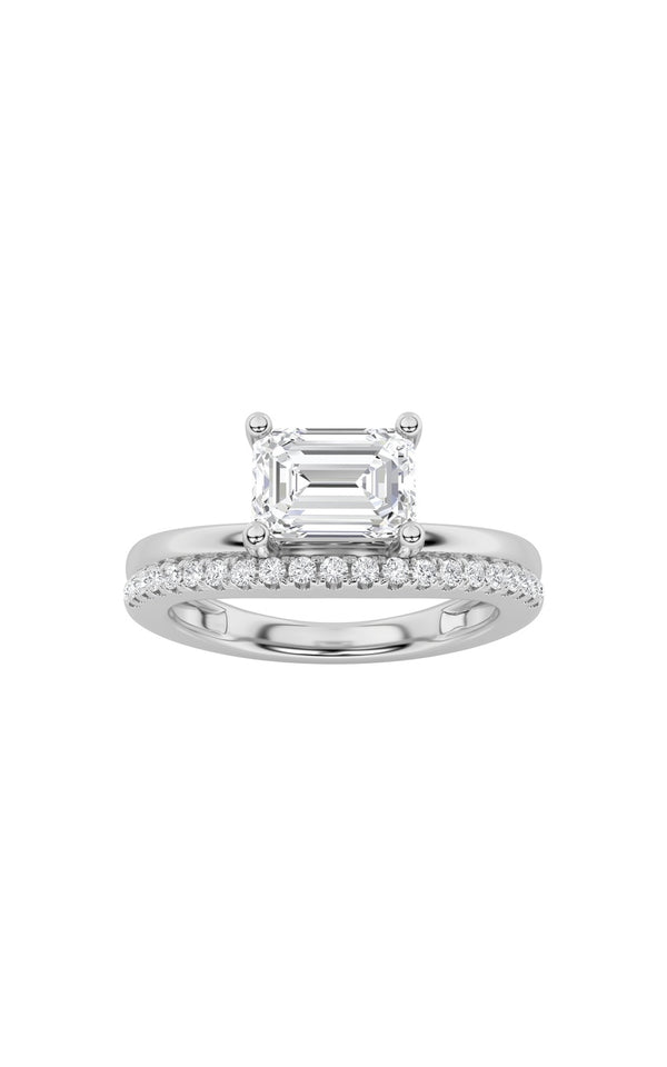 1.5Cttw Emerald Shaped Lab Grown Diamond (F/VS) East West Accented Solitaire Ring in 14K Gold