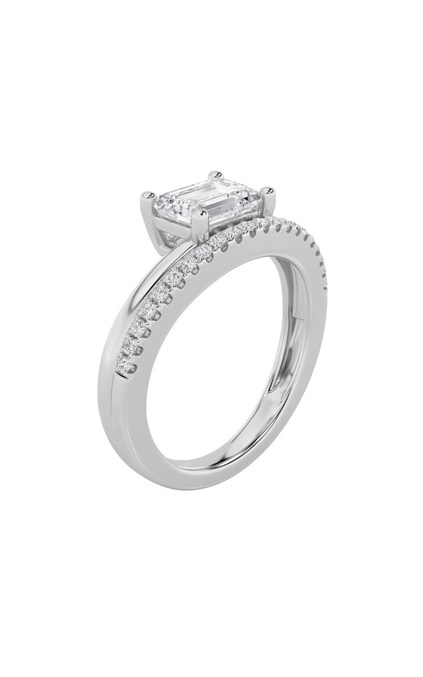 1.5Cttw Emerald Shaped Lab Grown Diamond (F/VS) East West Accented Solitaire Ring in 14K Gold