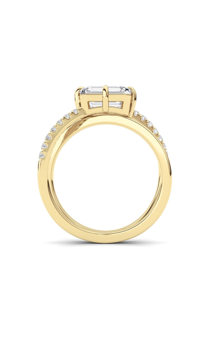 2Cttw Emerald Shaped Lab Grown Diamond (F/VS) East West Accented Solitaire Ring in 14K Gold