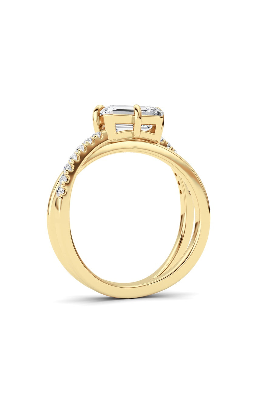 2Cttw Emerald Shaped Lab Grown Diamond (F/VS) East West Accented Solitaire Ring in 14K Gold