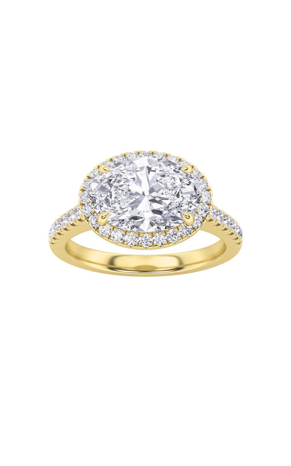2Cttw Oval Shaped Lab Grown Diamond (F/VS) East West Accented Solitaire Ring in 14K Gold