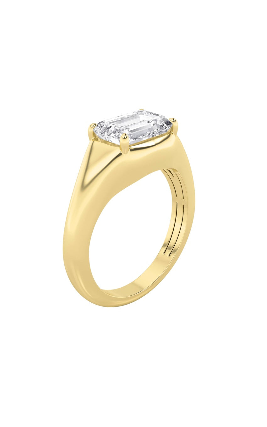2Cttw Emerald Shaped Lab Grown Diamond (G/VS) East West Solitaire Ring in 14K Gold