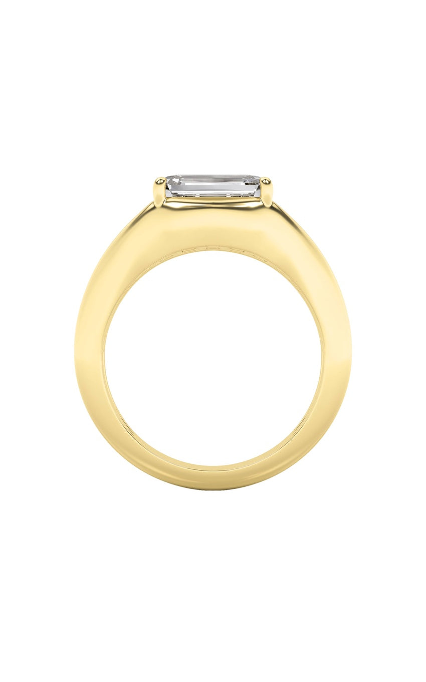 2Cttw Emerald Shaped Lab Grown Diamond (G/VS) East West Solitaire Ring in 14K Gold