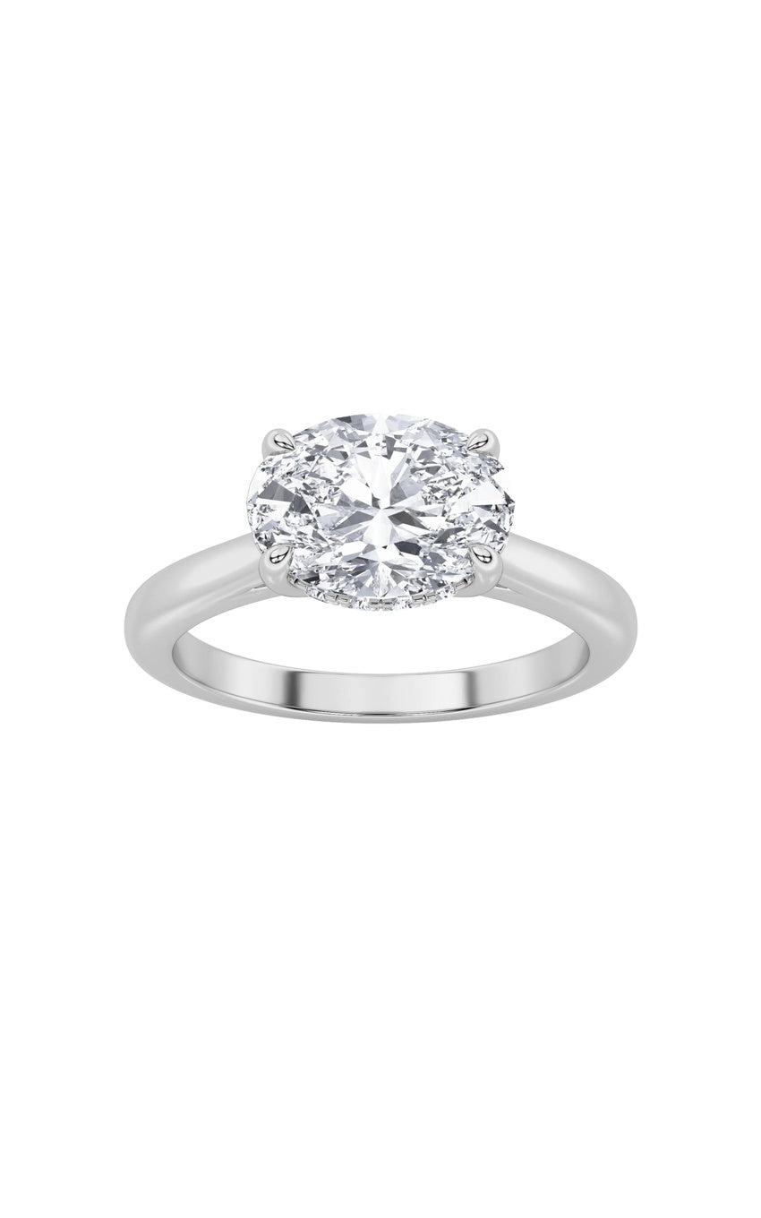 1.5Cttw Oval Shaped Lab Grown Diamond (F/VS) East West Solitaire Ring in 14K Gold